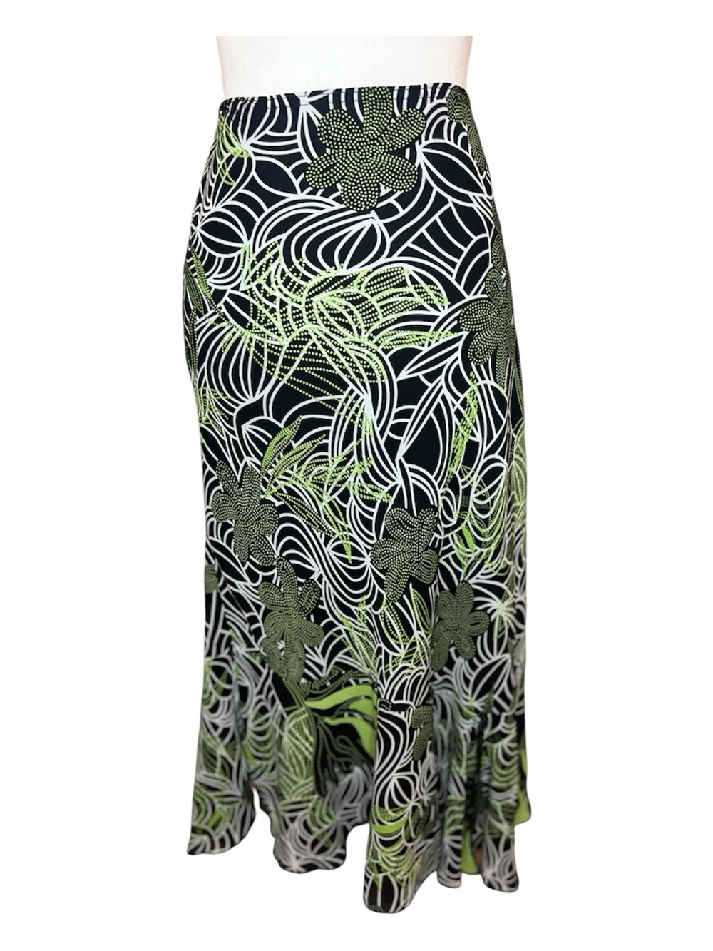 Floral Curve Black and Lime Midi Skirt 16 XL
